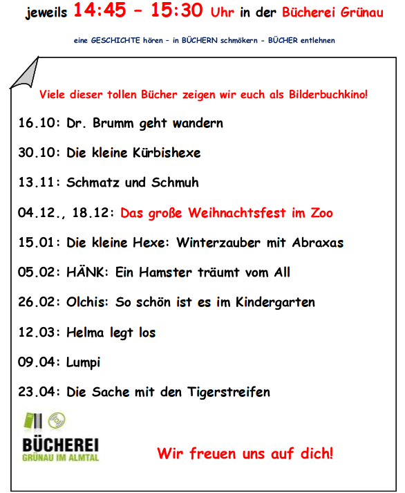 Kinderveranstaltungen im Herbst und Winter 2026/2027